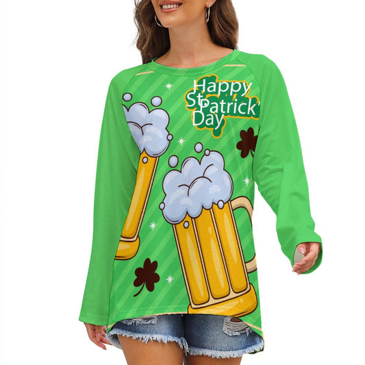 Online Custom T-shirt for Women Raglan Long Sleeve Happy St. Patrick's Day Beer