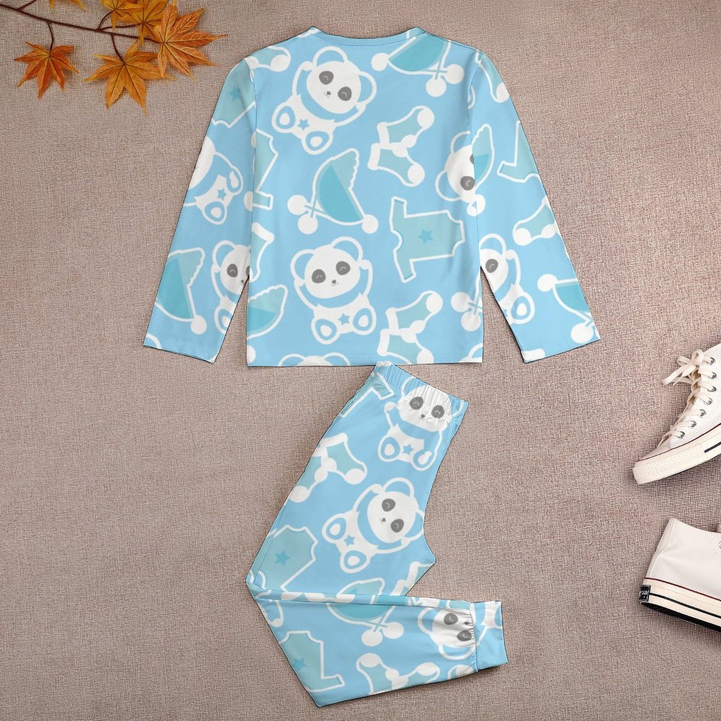 Online Customize Children's Pajama Suit Blue Panda Background Cartoon
