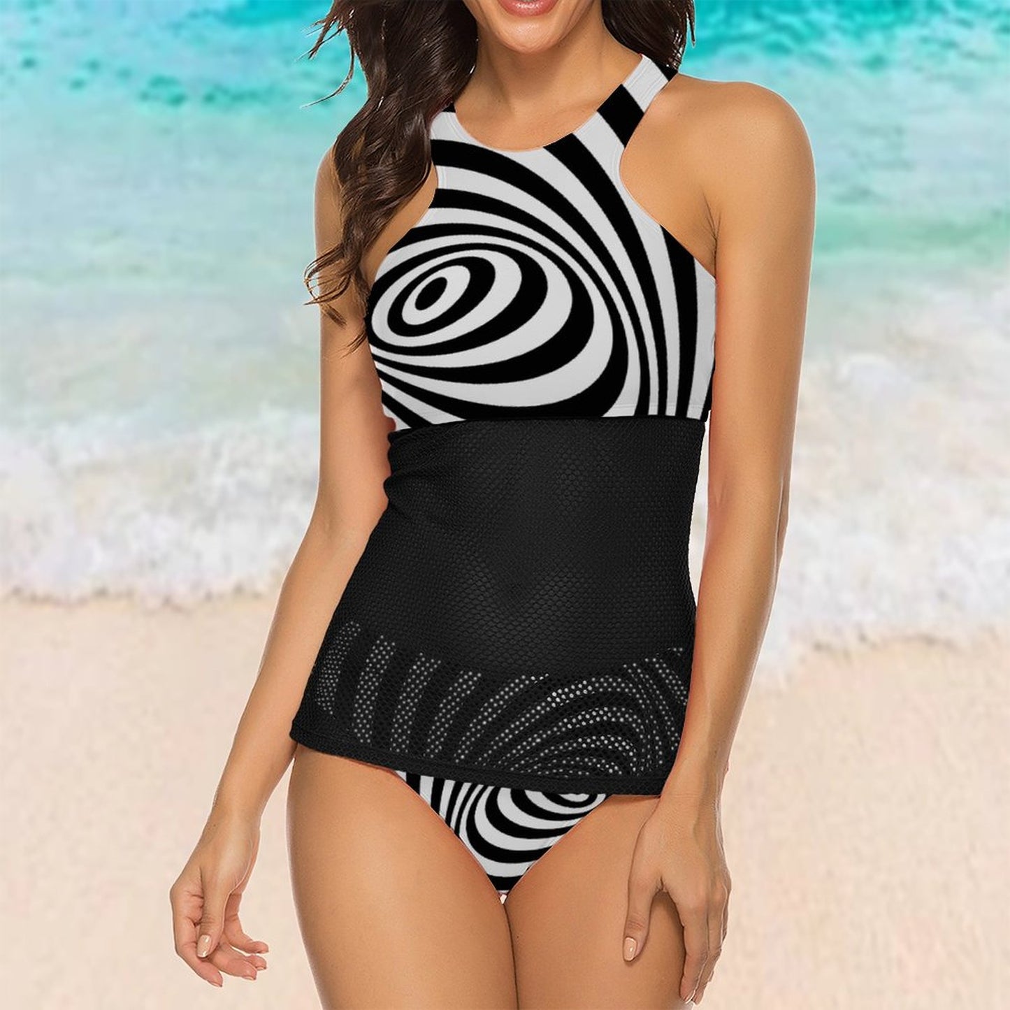 Online Customize Swimwear for Women Swimsuit Vortex 3D Stripe