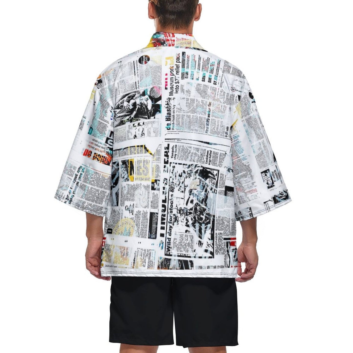 Online Custom Men's Kimono Cardigan Jacket Newspaper