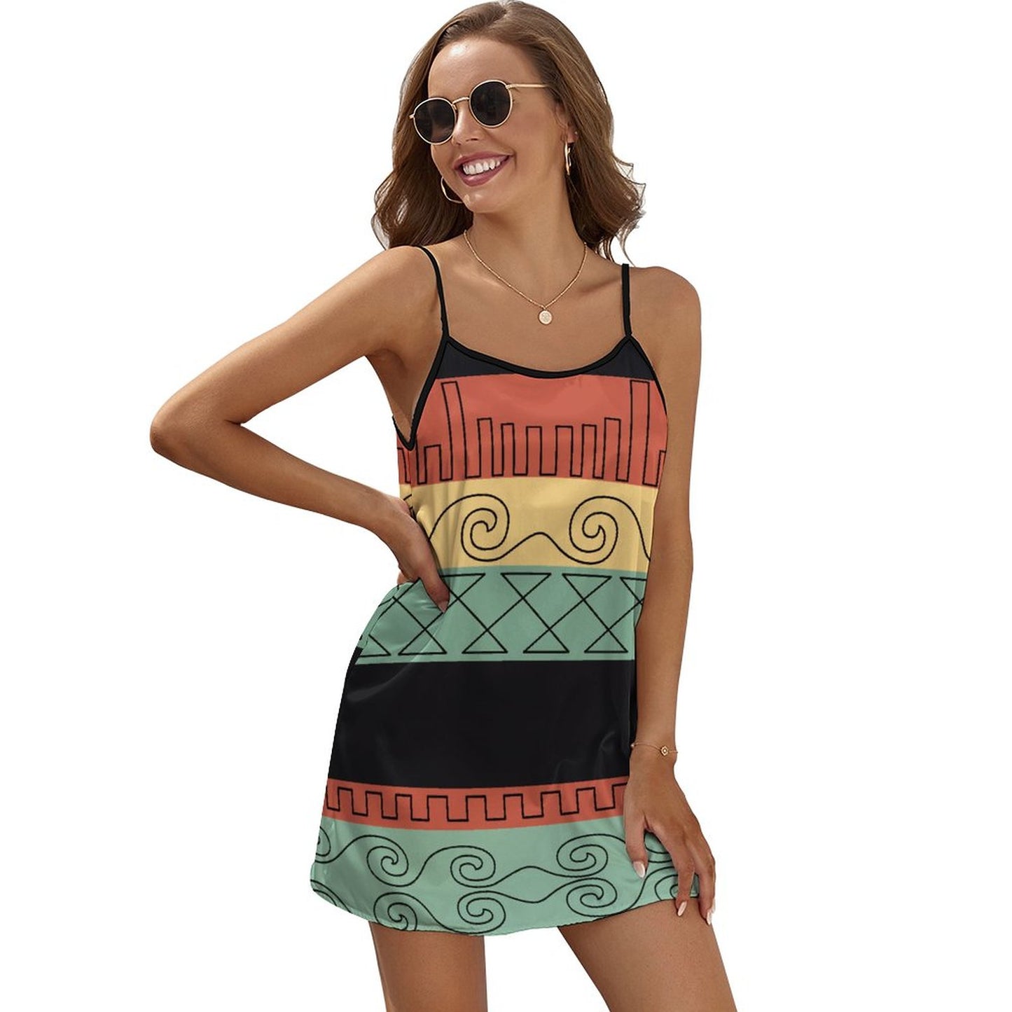 Online DIY Dress for Women Satin Skirt Color Block Lines Repeat Patterns
