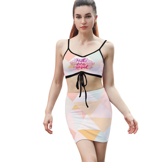 Online DIY Suit for Women Skirt Type Drawstring Fitting Angel Pink Color Block