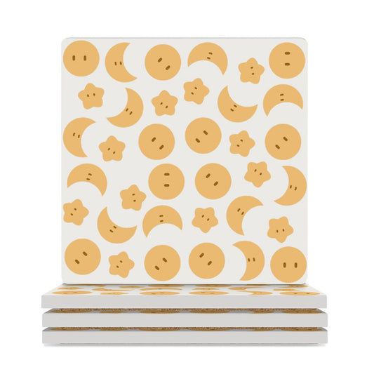 Online Customize Ceramic Coasters Square Tile Pattern Sun Star Moon Cute Yellow