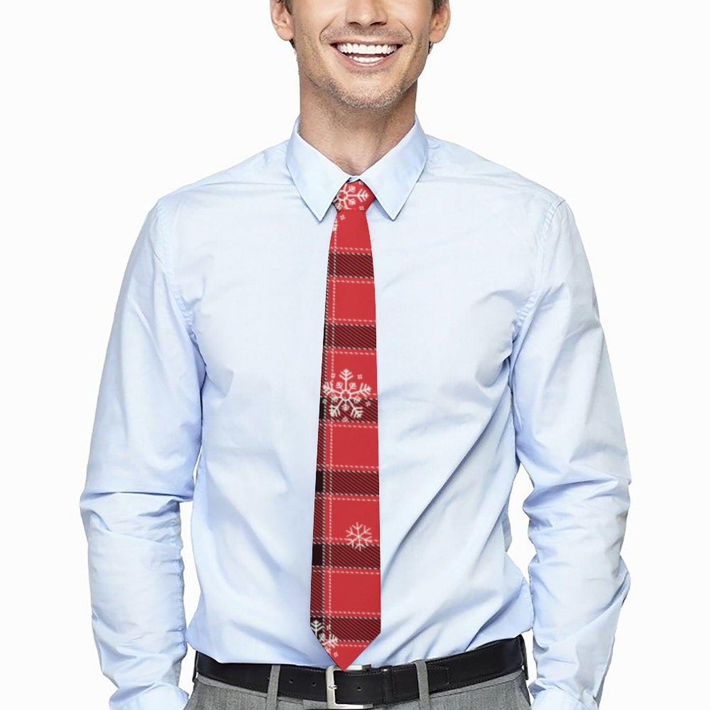 Online Customize Men's Tie Plaid Christmas Snowflakes One Size