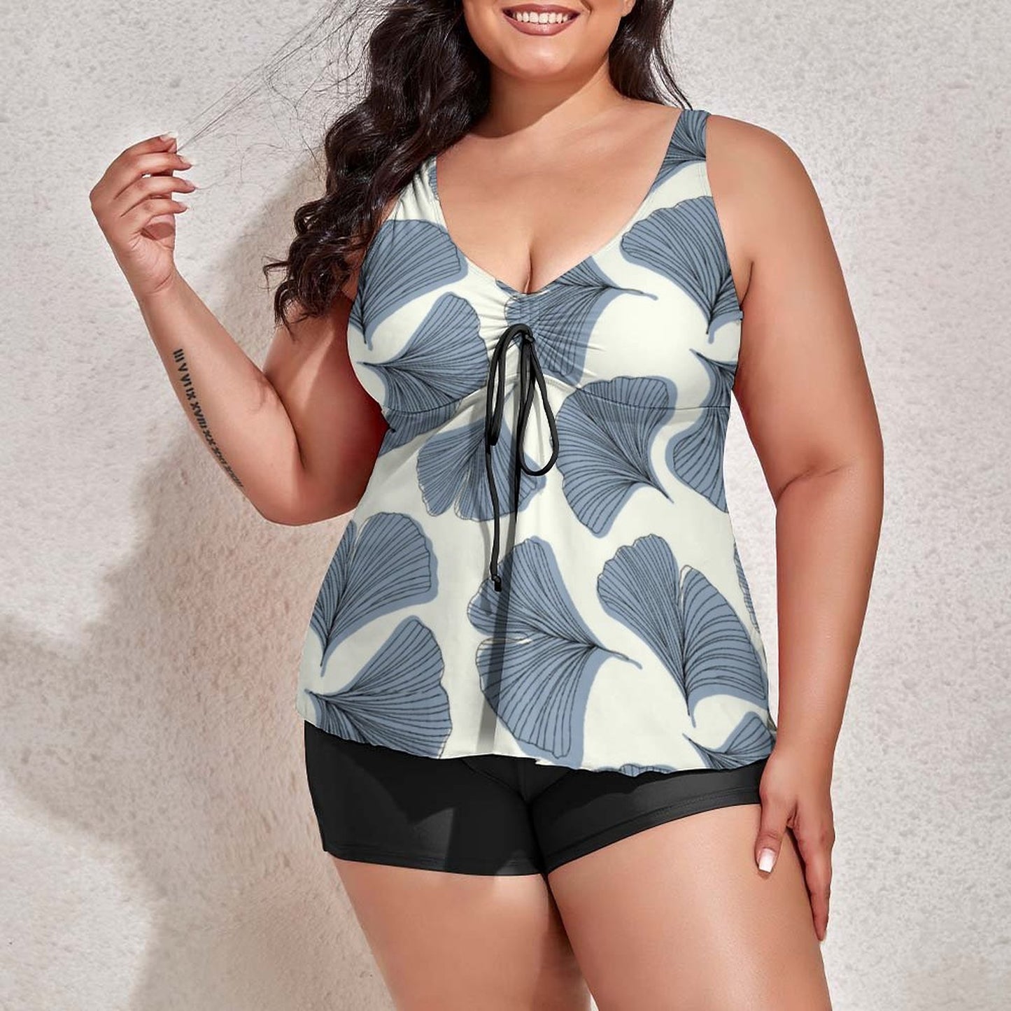 Online Customize Plus Size for Women Two-piece Swimsuit Ginkgo Leaves