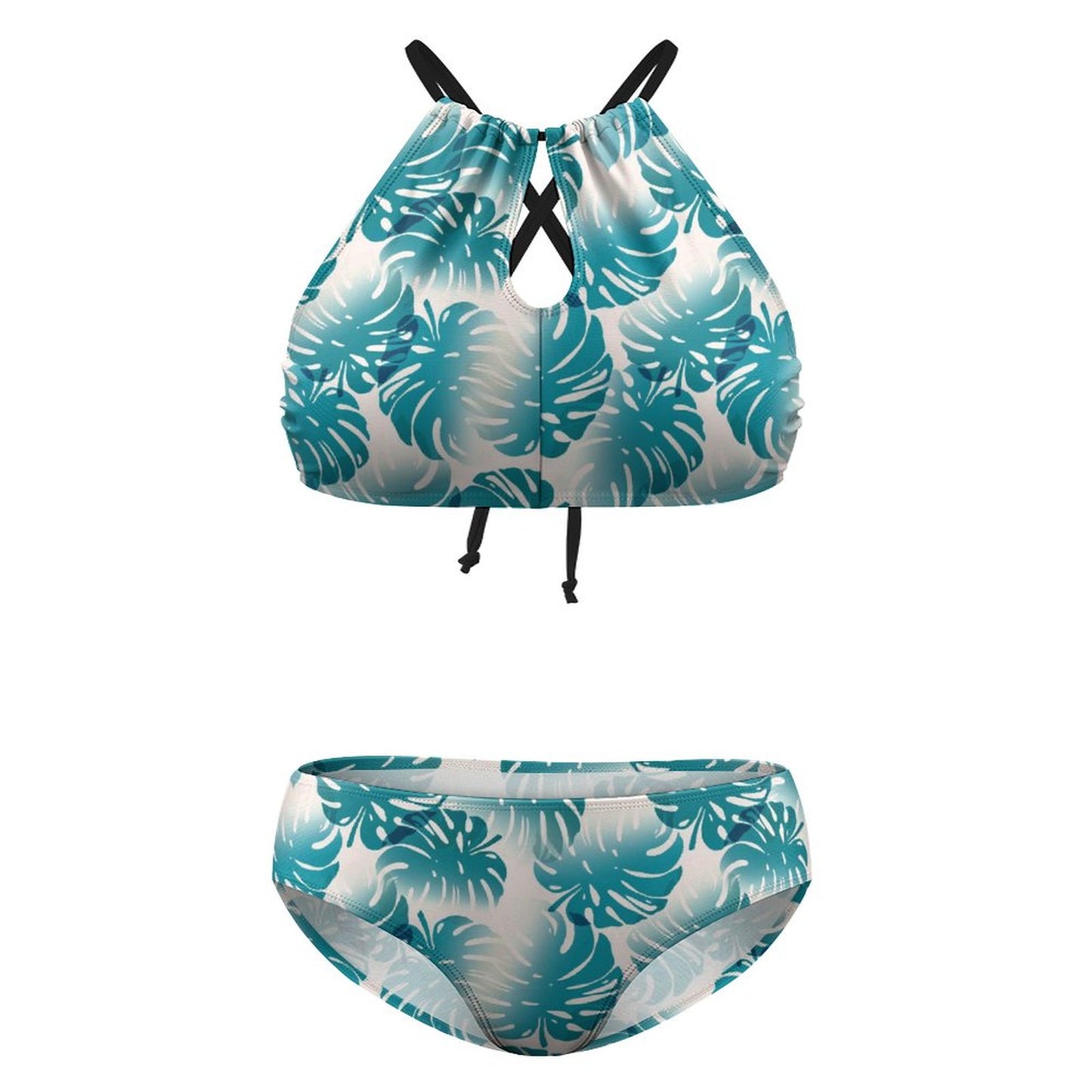 Online Customize Plus Size for Women Two-piece Swimsuit Plants Pattren Summer