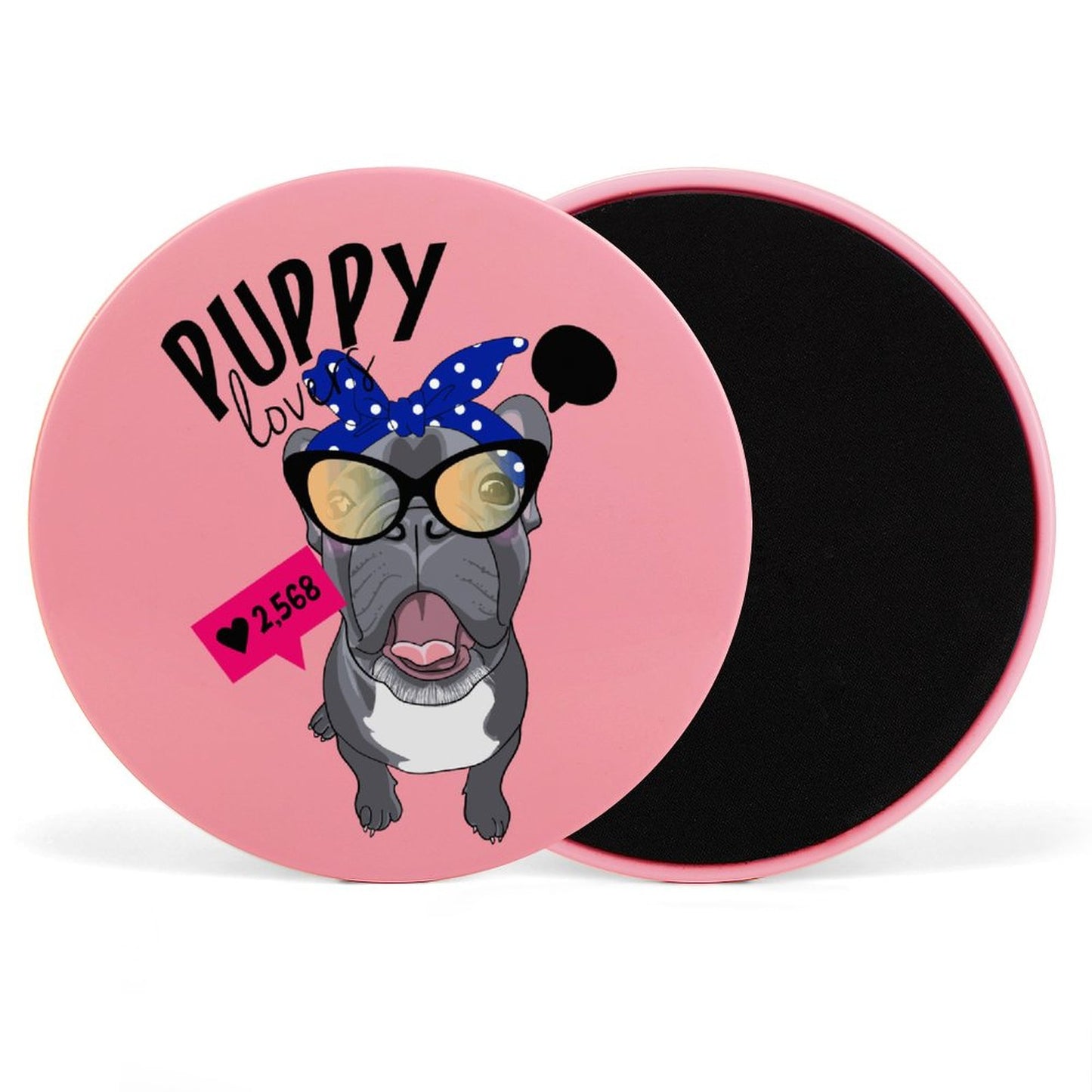 Online Custom Yoga Sliding Plate Pink Lovely Dog 7inx 7in