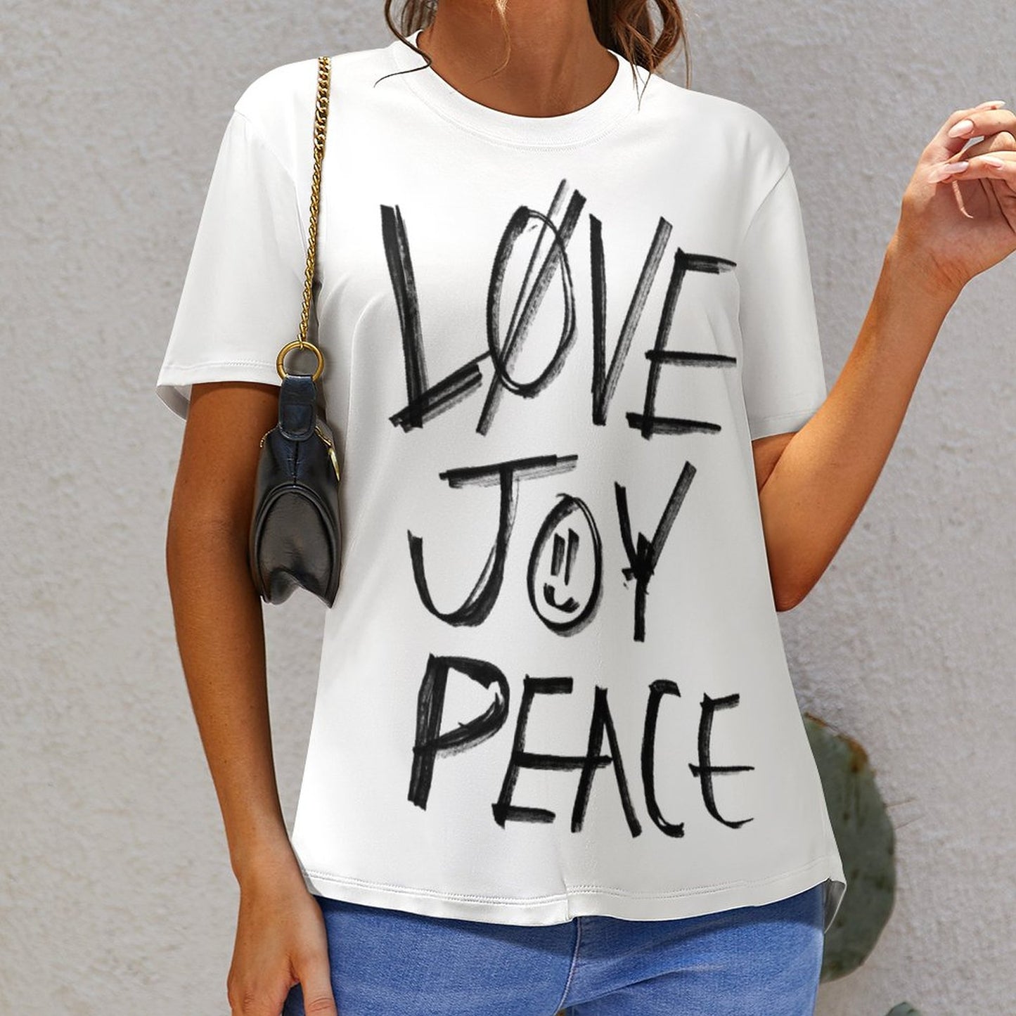 Online Custom T-shirt for Women Full Print Font Love Joy Peace