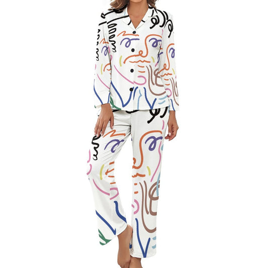 Online Customize Suit for Women Pajama Suit Colored Line Figure