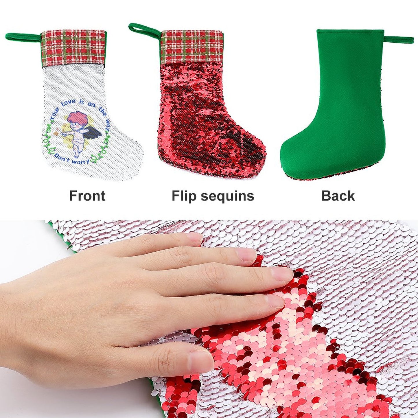 Online Customize Sequin Christmas Stocking Cupid-love-angel