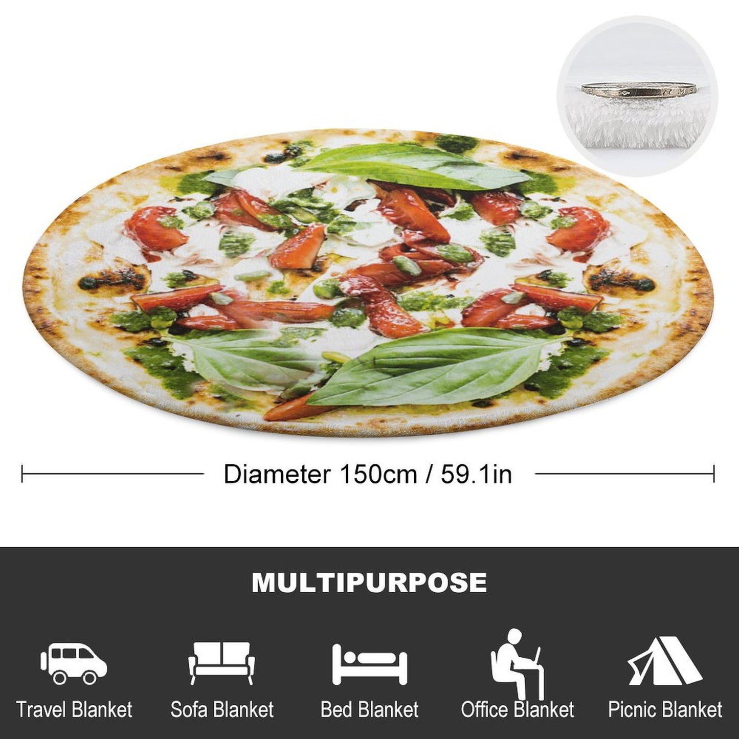 Online Custom Circular BlanketFood Pizza  Style One Size
