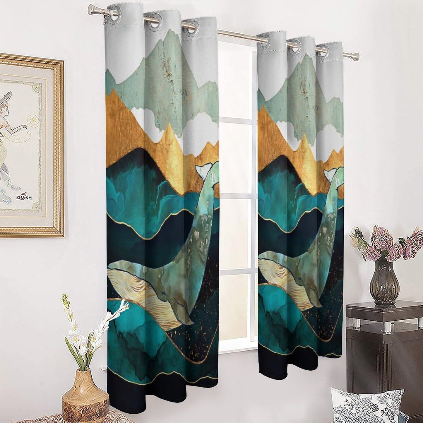 Online DIY Perforated Curtain Sea Whale-Illustration Design-natural Scenery