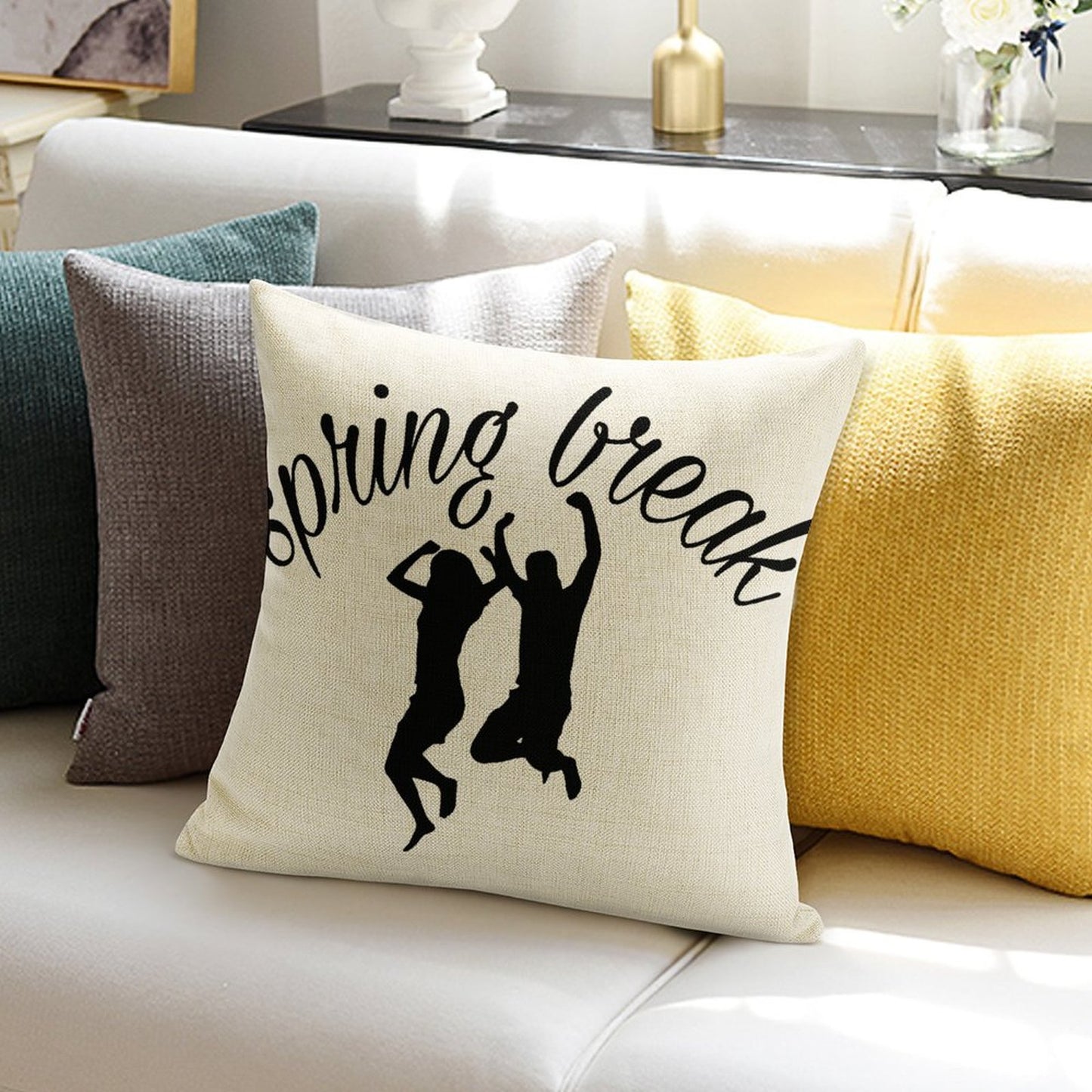 Online Custom Cotton Linen Pillow Case Holiday Happy Spring Outing 18"×18" Only Pillowcase