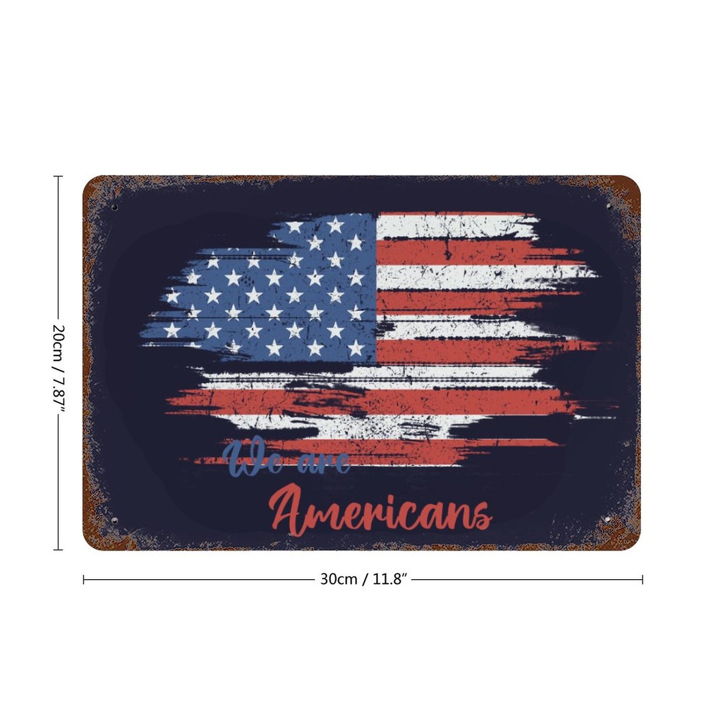 Online DIY Vintage Iron Hanging Plate With Rust Horizontal American Flag
