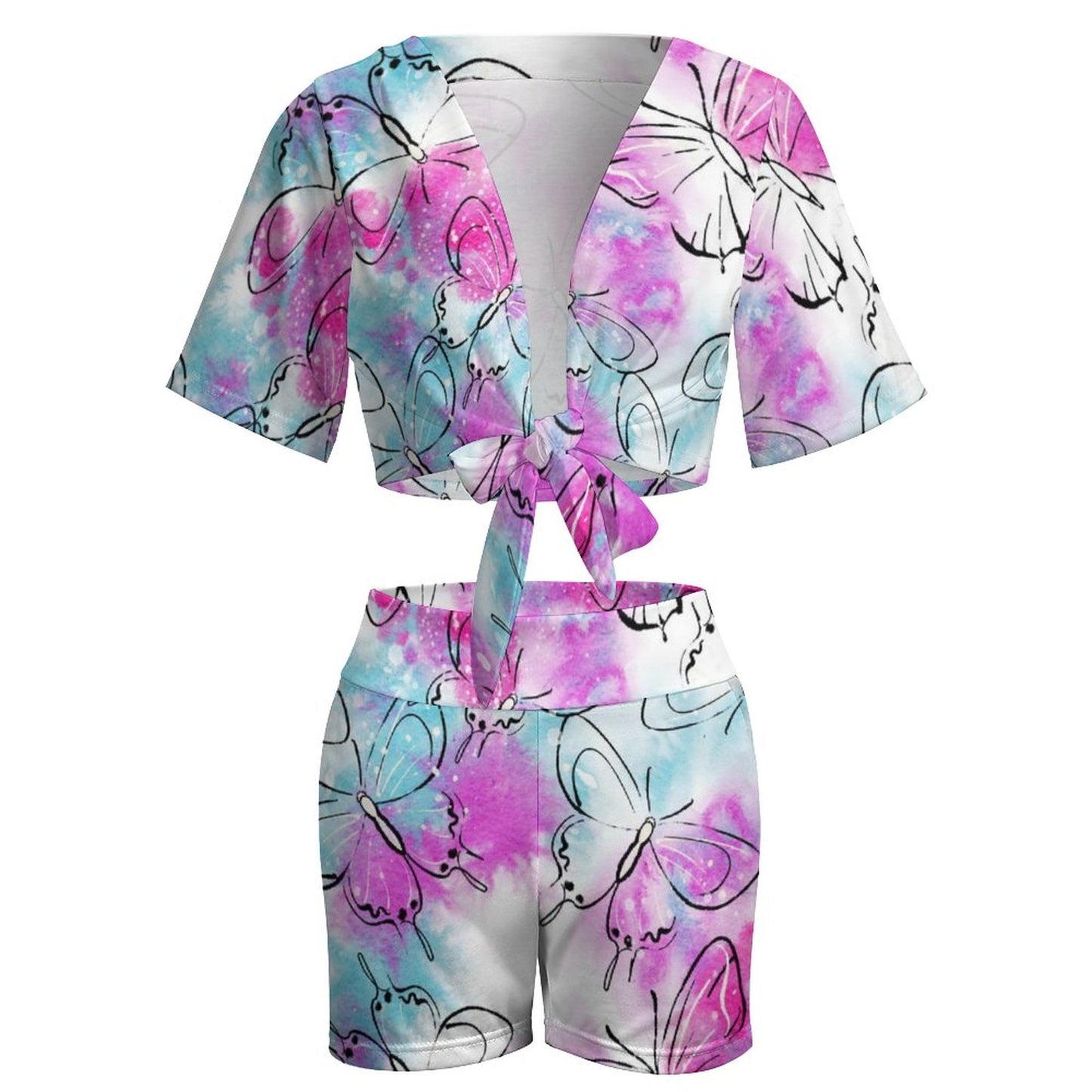 Online Custom Suit for Women Beach Sports Two Piece Set Watercolor Butterfly