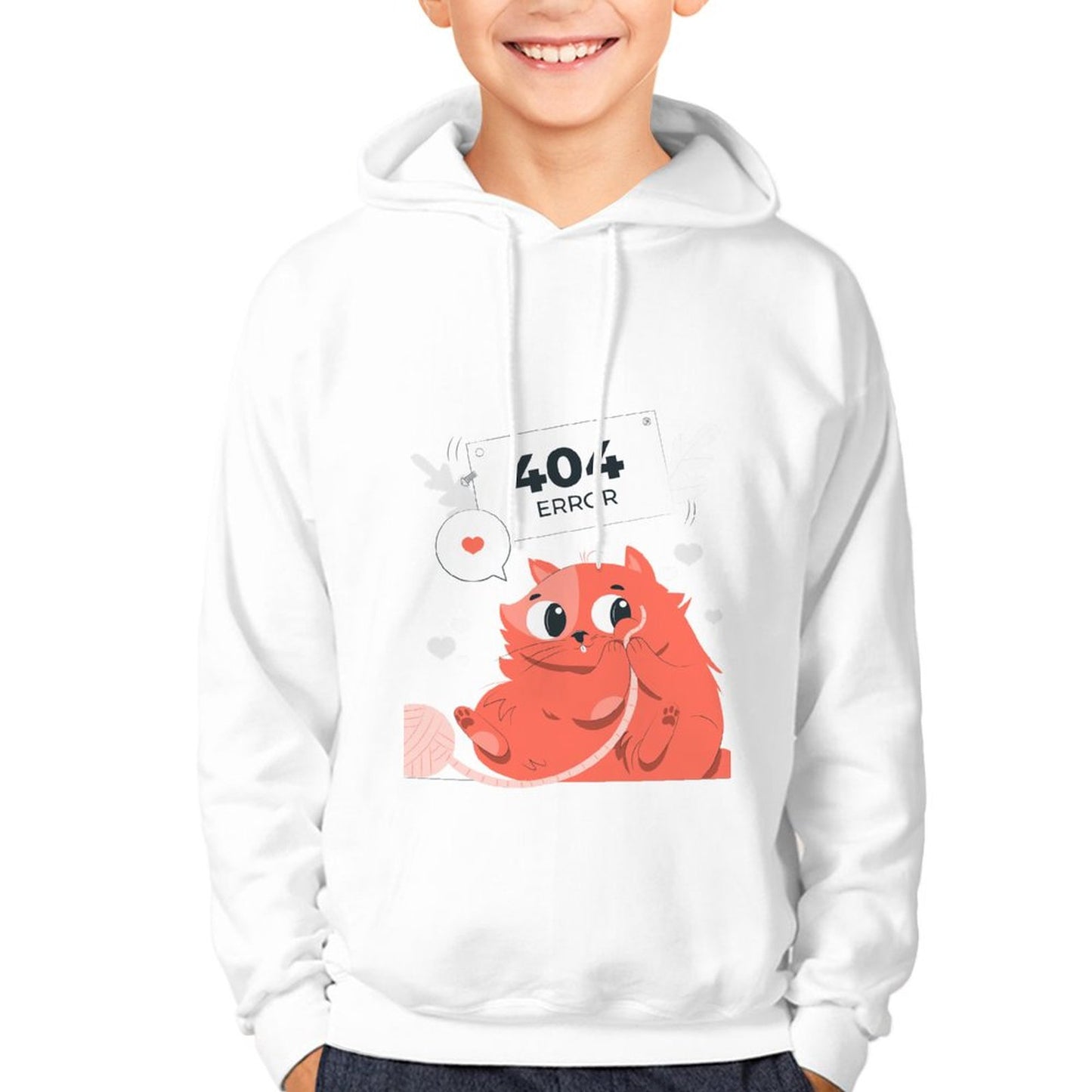 Online Custom Children's Hoodie No Pocket Front Print A Cat Playing with A Hairball