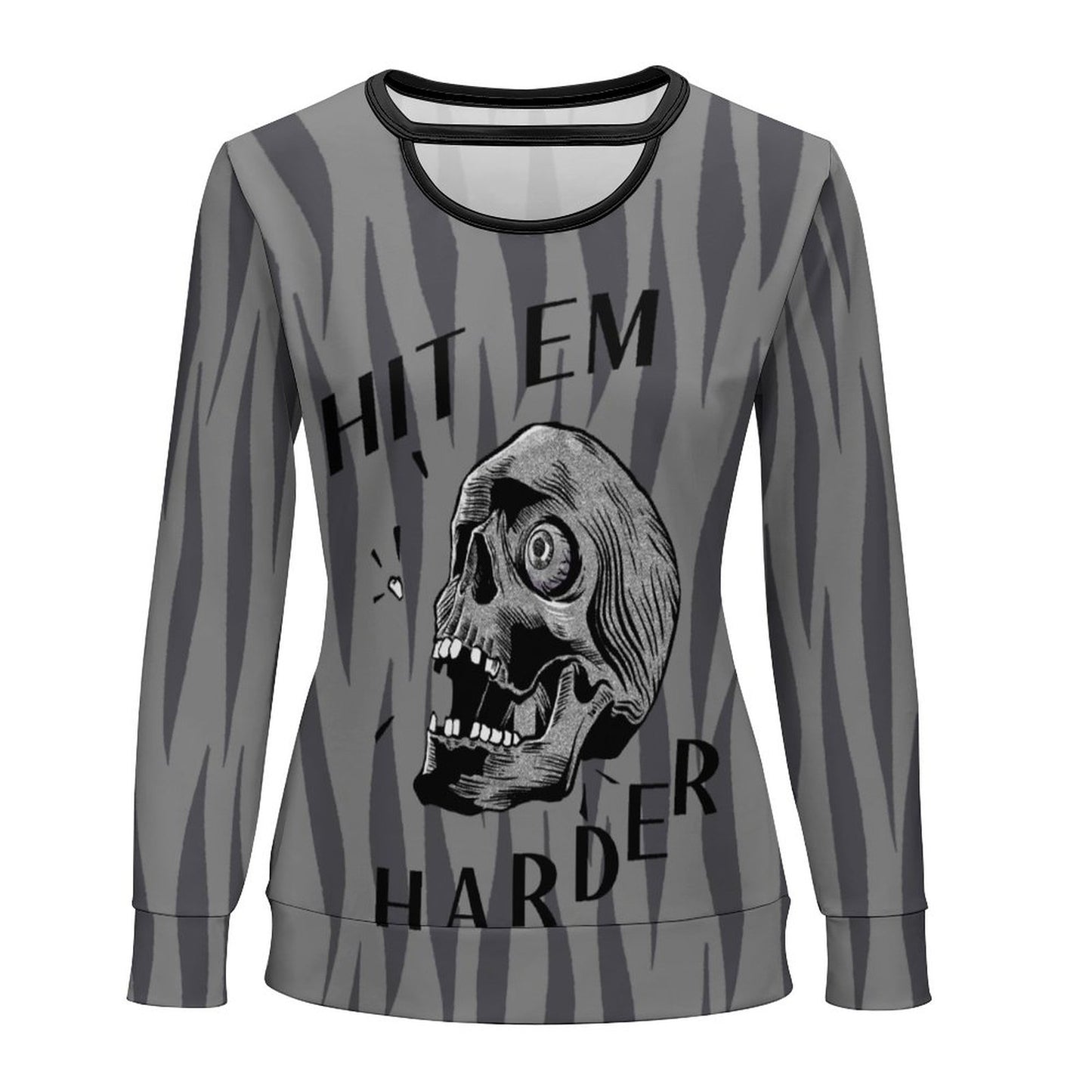 Online Customize Casual Wear for Women Long Sleeve Cutout Loose Fit Top Skull Harder Background Texture Design