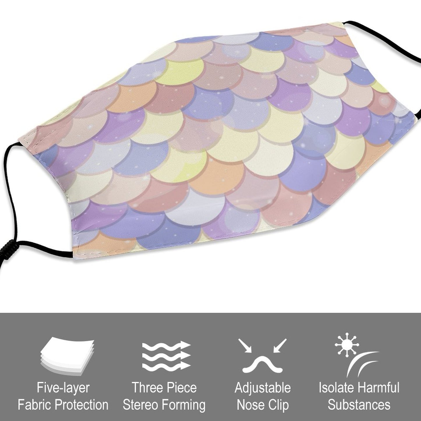 Online DIY Children's Mask with Pocket Rainbow Scale Pattern 5PCS