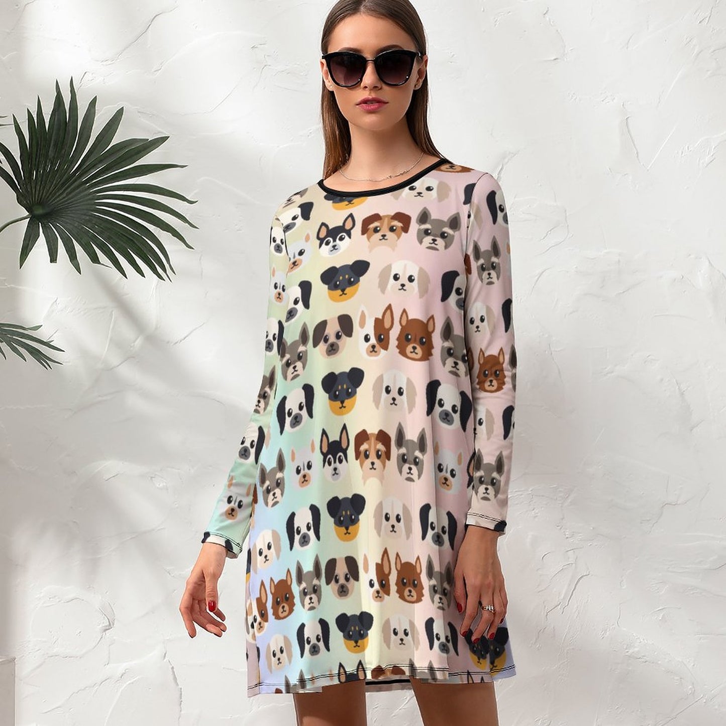 Online Customize Dress for Women Long-sleeved Dress Cartoon Dog