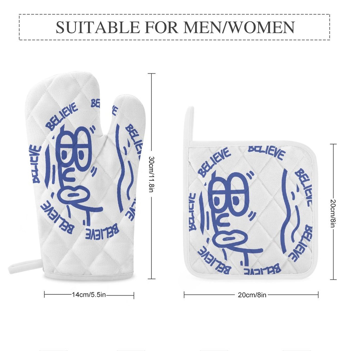 Online DIY Oven Mitts And Pot Holders Sets English Illustration Blue Female Circle 4 PCS
