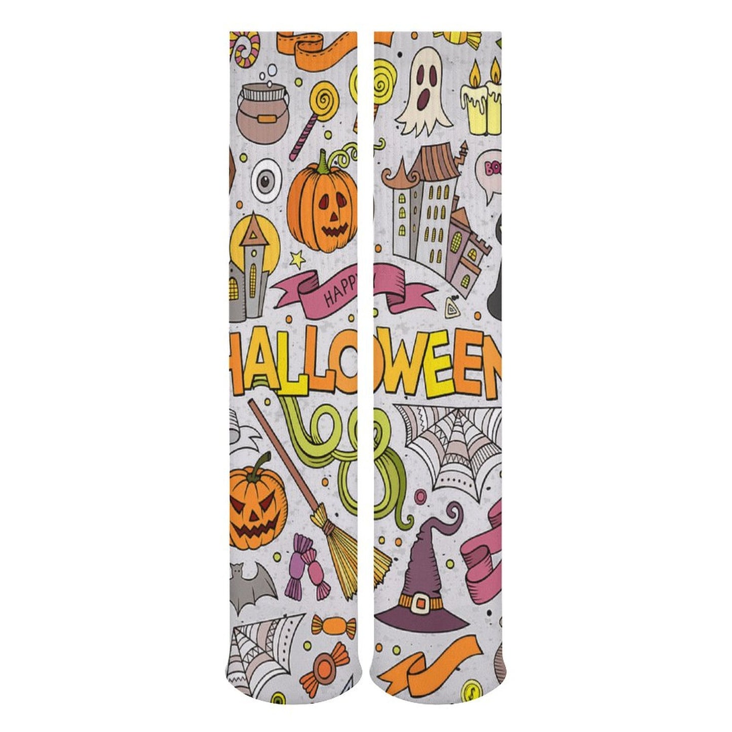 Online DIY Breathable Stockings Happy Halloween Cat Broom Pumpkin Ghost One Size