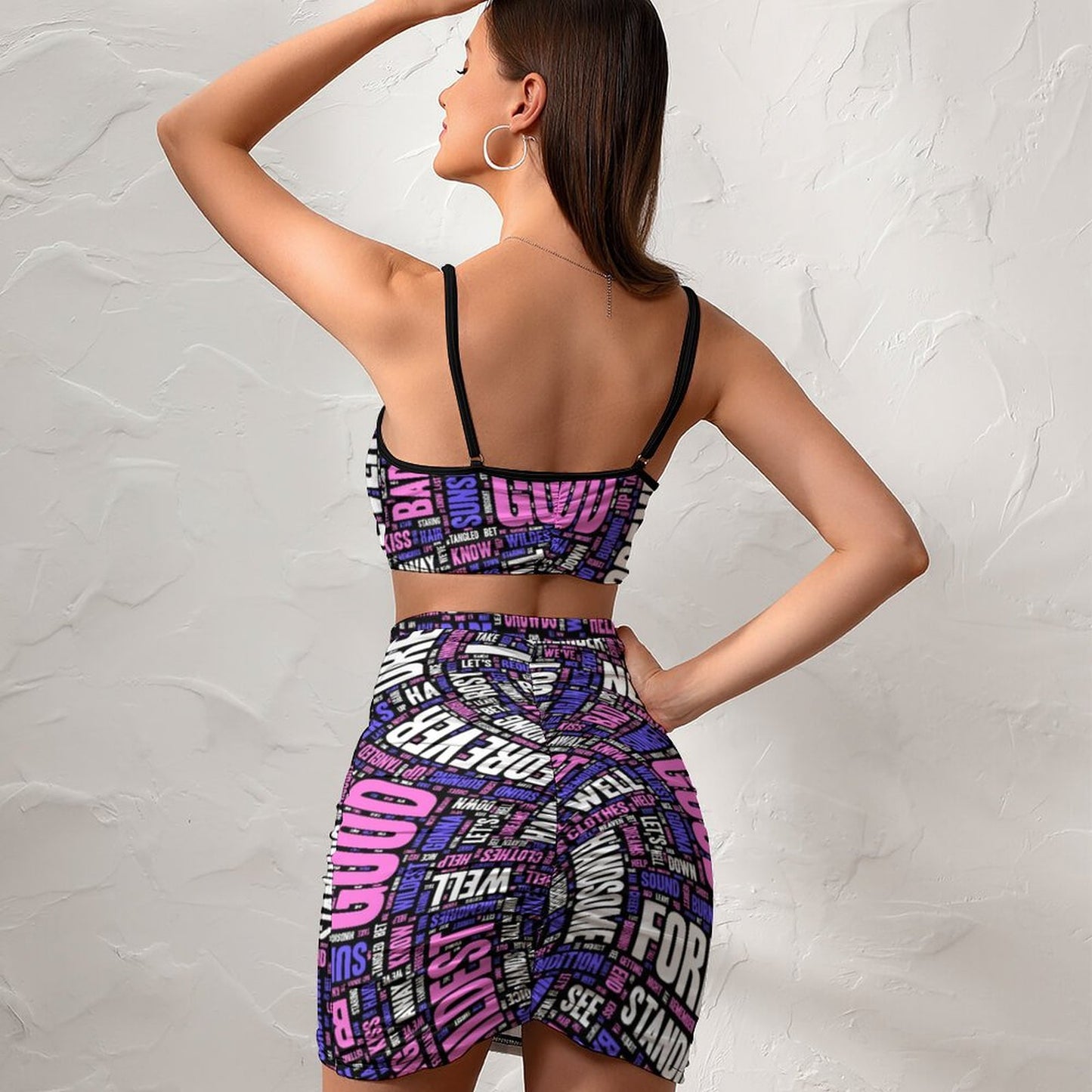 Online Custom Suit for Women Casual Skirt Set Words Pattern Dress