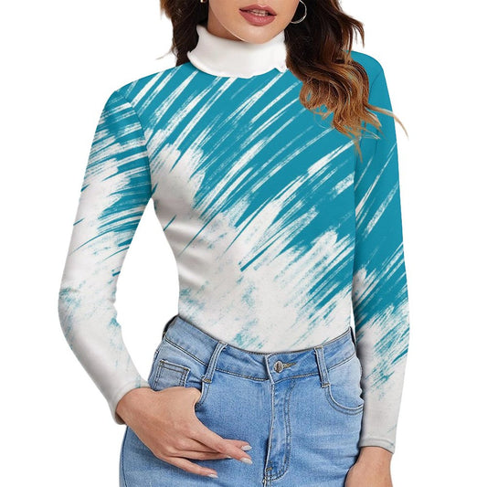 Online DIY Casual Wear for Women Turtleneck Blue And White