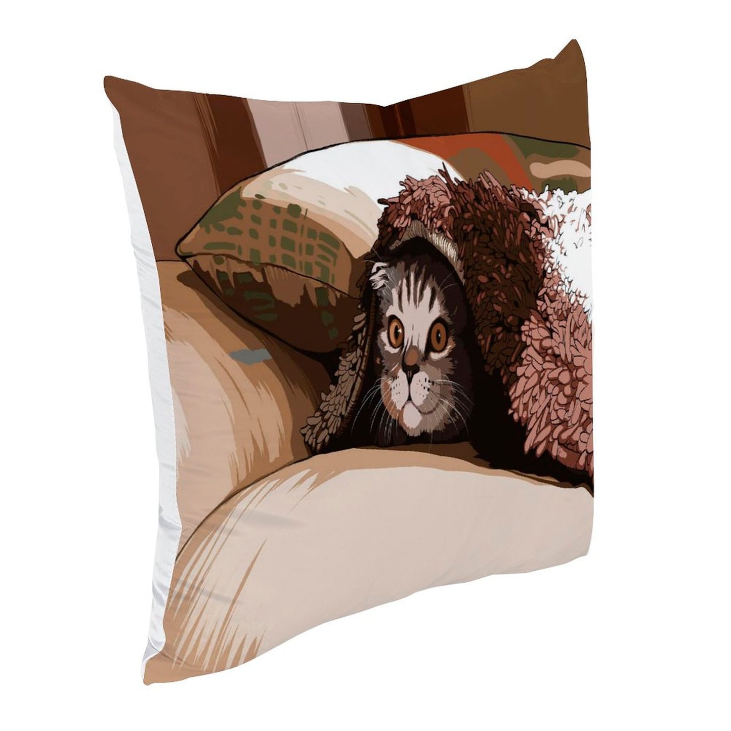 Online Customize Polyester Pillow Case Realistic Design Cat Hiding in Quilt Single-sided Printing Only Pillowcase