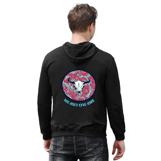 Online Custom Men Hoodie With Pockets Rose Pattern Cow Skull You Only Live Once