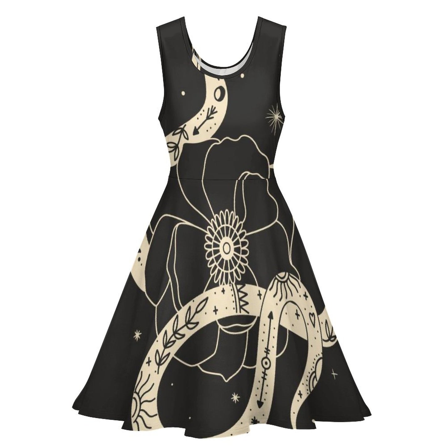 Online Customize Dress for Women Round Neck Dress Black Snake Rose