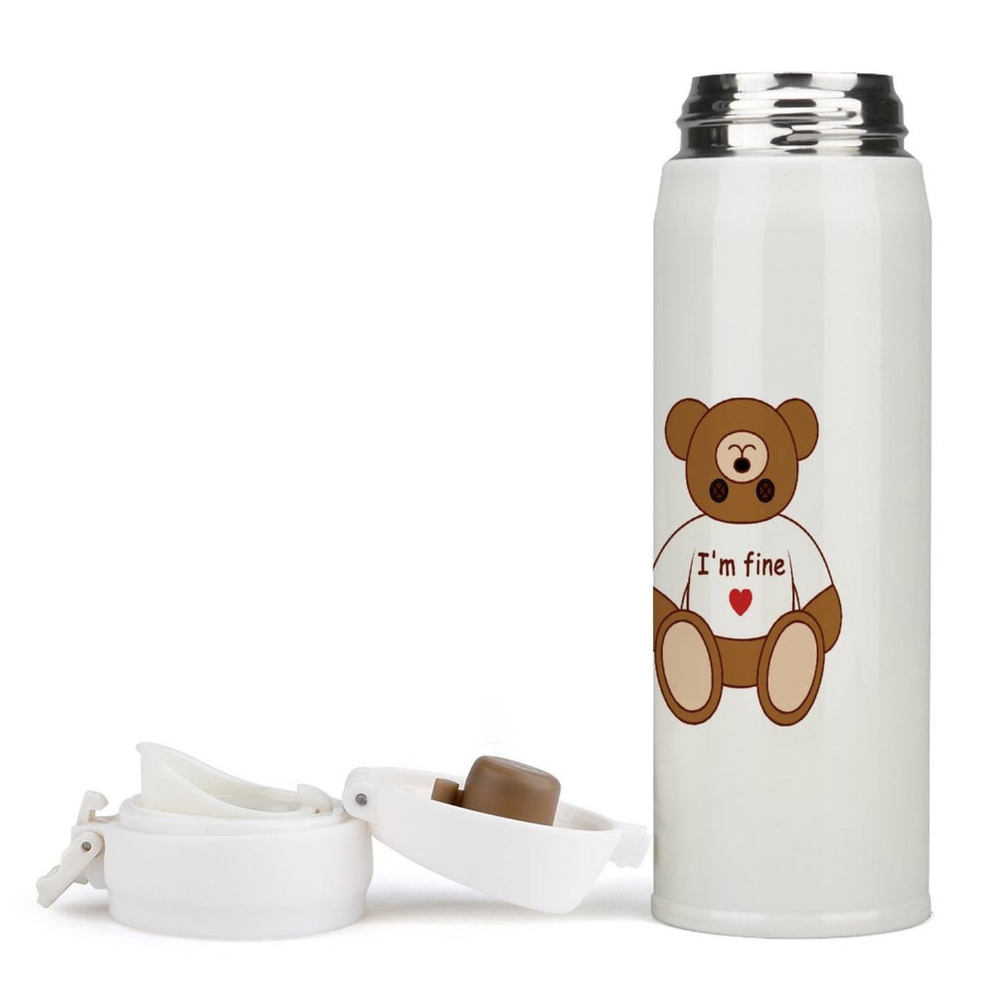 Online DIY Insulation Water Bottle Thermos Doll Bear I'm Fine Hearts White-style One Size