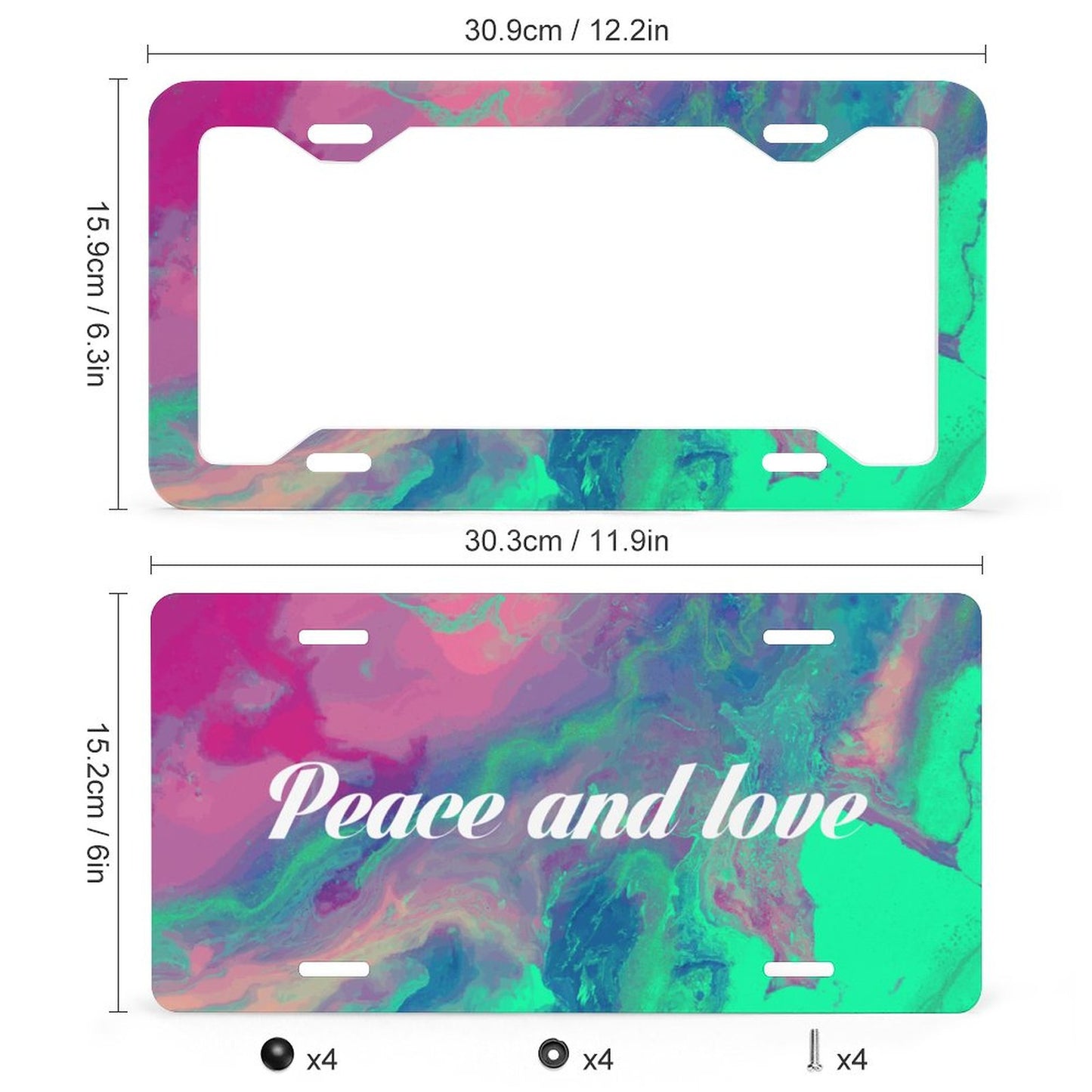 Online Customize License Plate Set Fluid Pattern Style 15.9*30.9/15.2*30.3