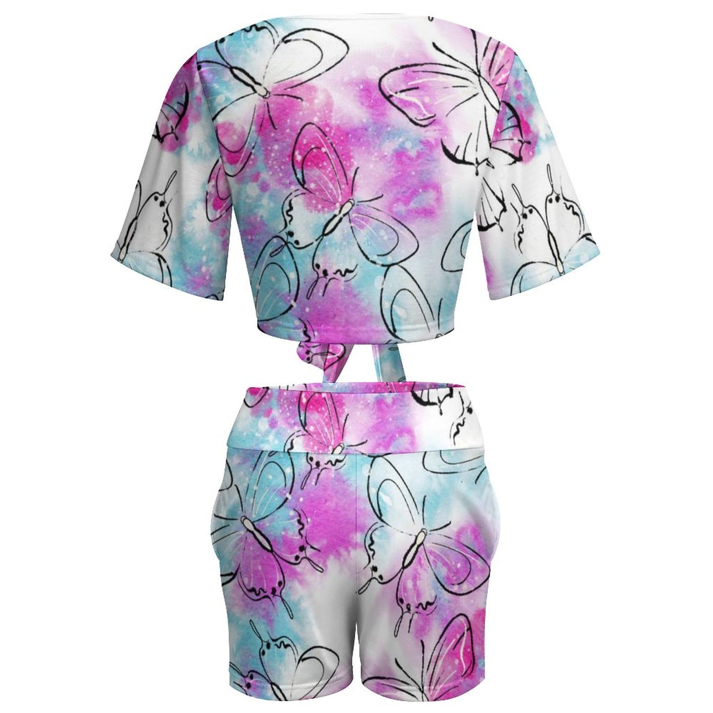 Online Custom Suit for Women Beach Sports Two Piece Set Watercolor Butterfly