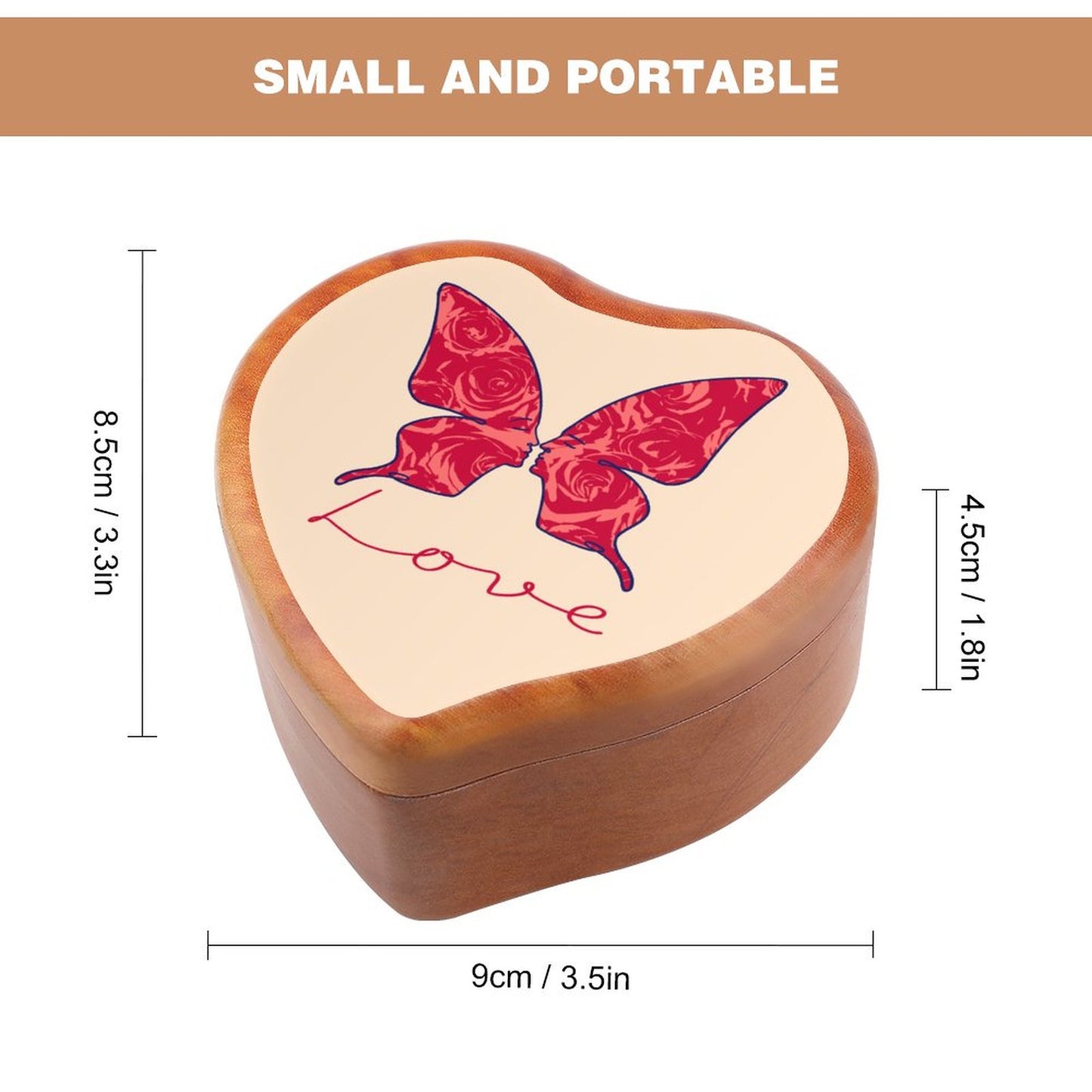 Online Customize Wooden Music Box Butterfly Kiss Roses Line Love 8.5×9×4.5cm