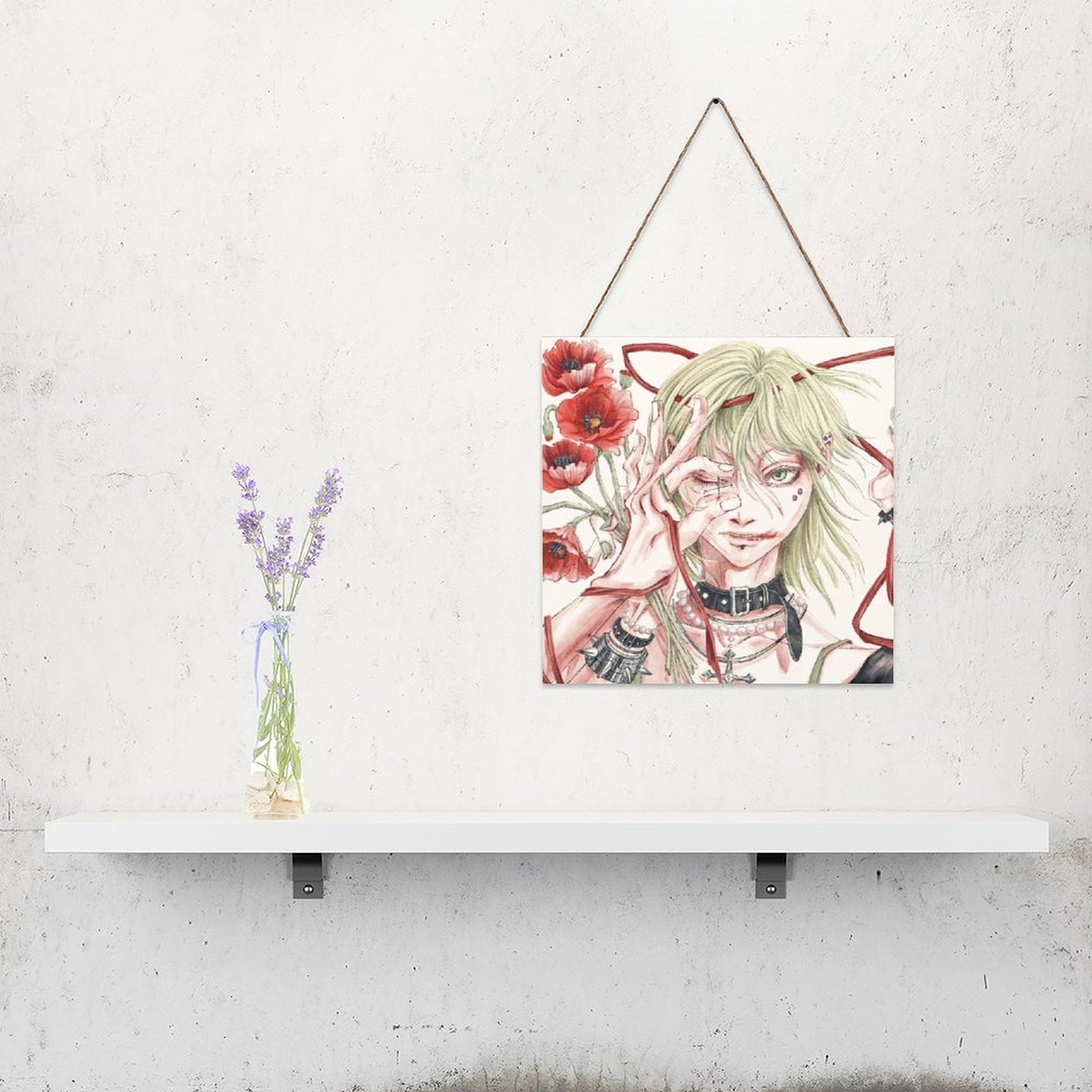 Online Customize Wood Hanging Plate Japanese Manga Female Characters 30x30cm