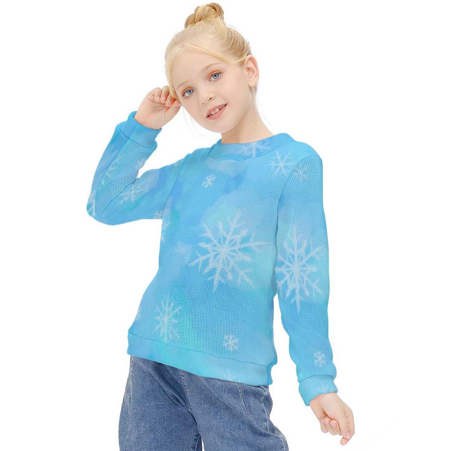 Online Customize Girl's Crewneck Sweater Blue Tie-dyed Snowflake