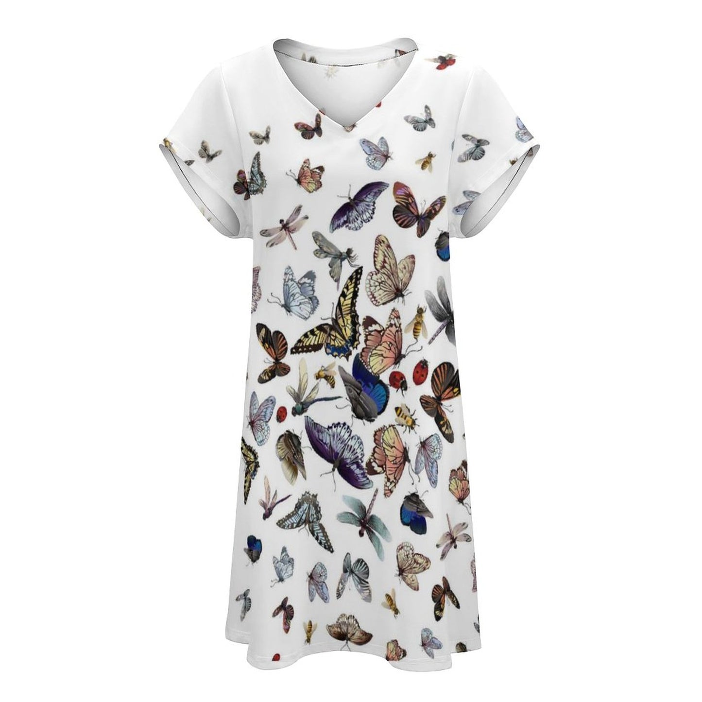Online DIY Dress for Women V-neck Short Sleeve Skirt Butterfly Insect