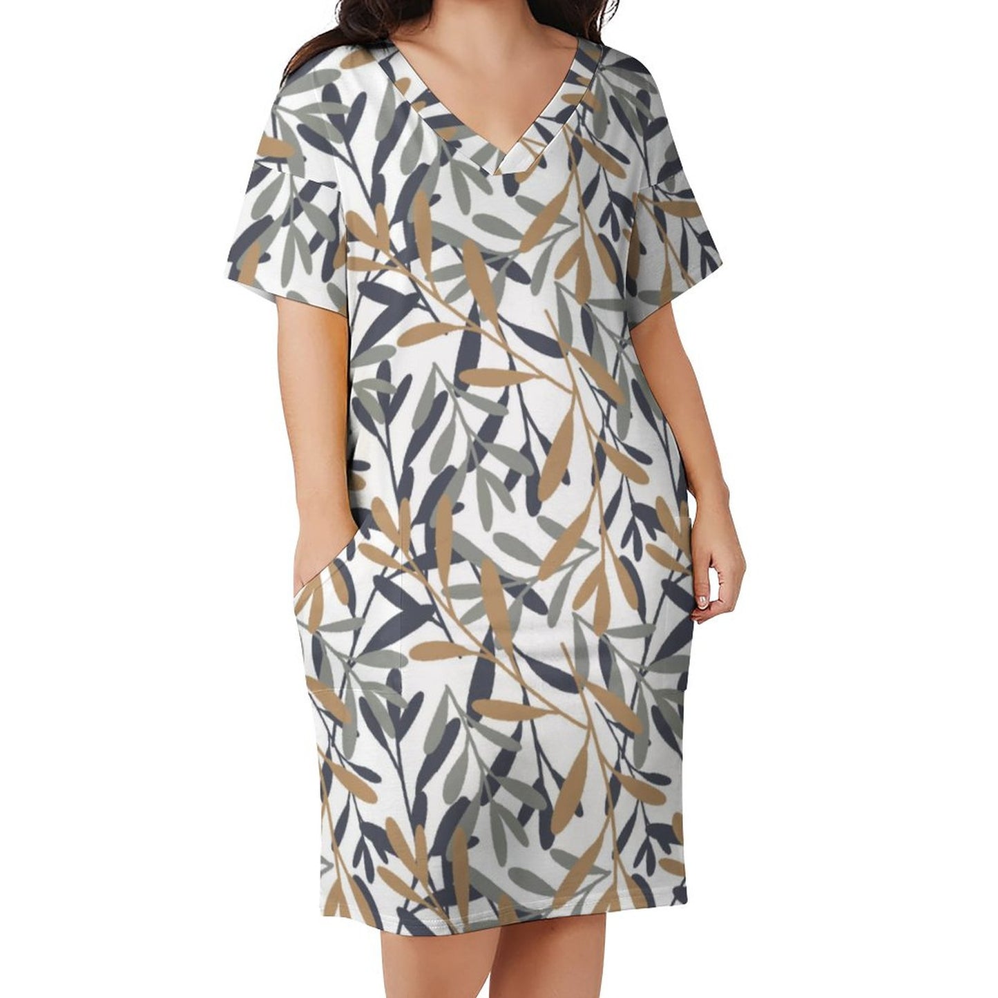 Online Customize Dress for Women Loose Pocket Dress Plants Leaf