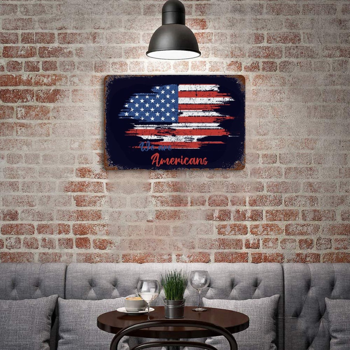 Online DIY Vintage Iron Hanging Plate With Rust Horizontal American Flag