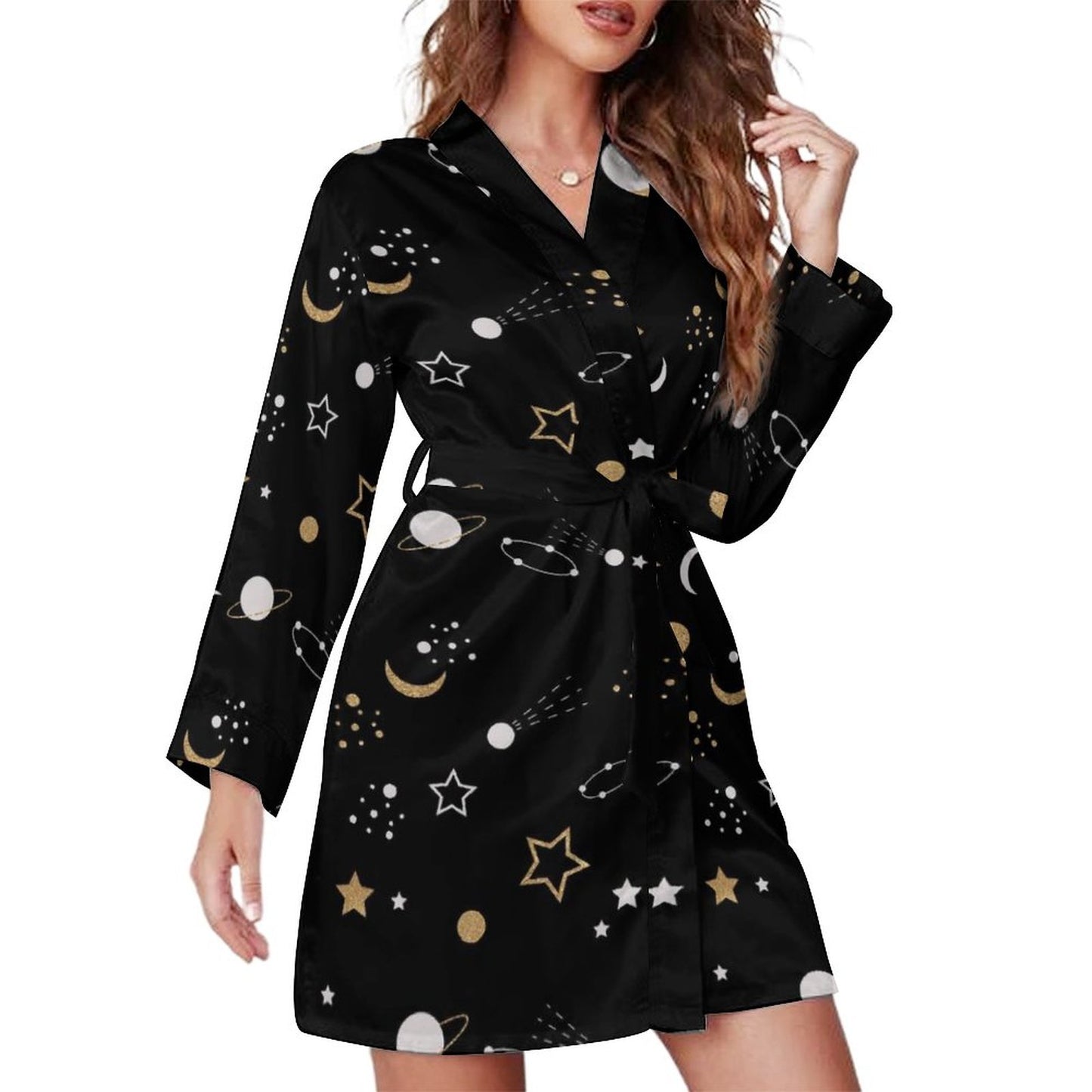 Online Custom Casual Wear for Women Long Sleeved Nightgown Starry Sky
