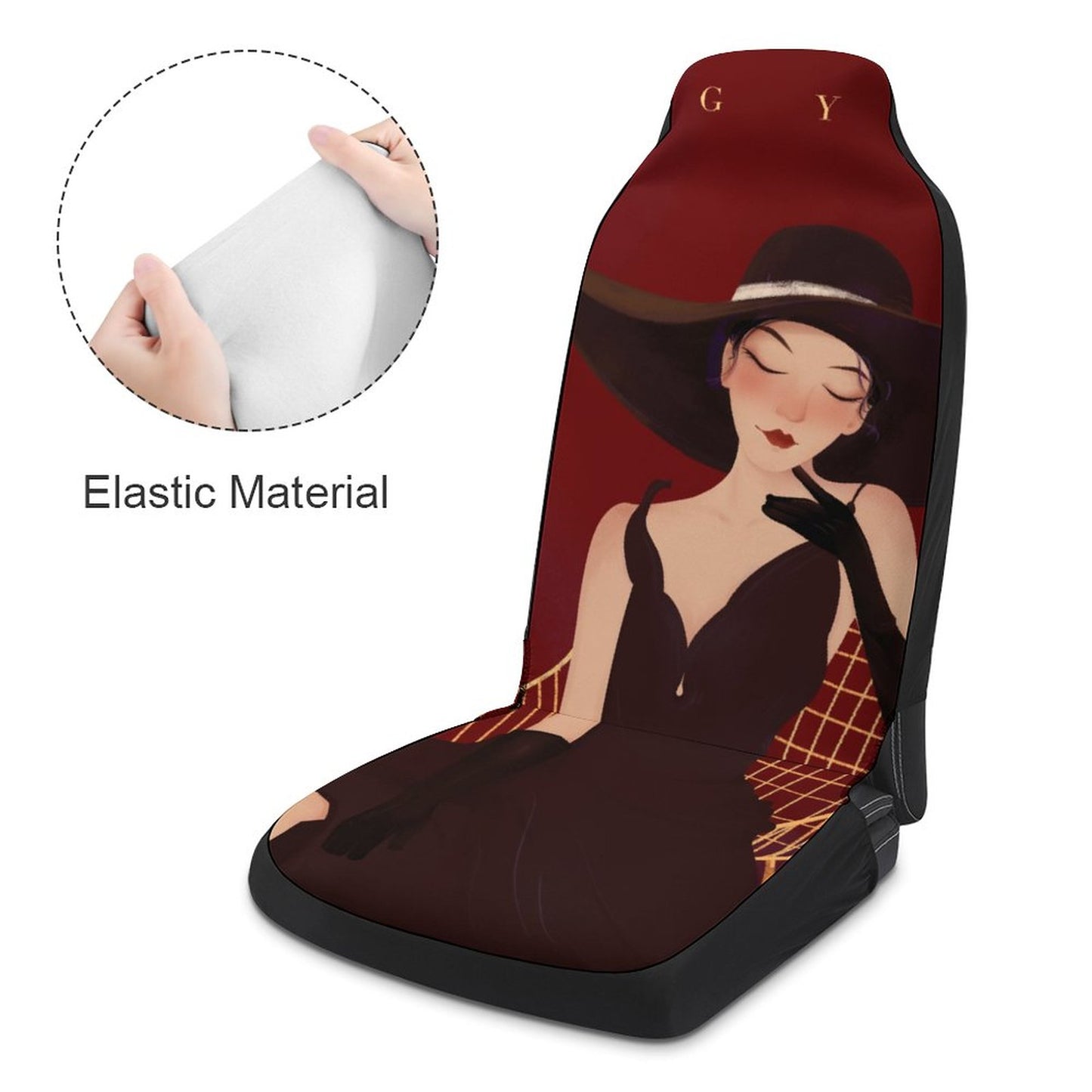 Online Customize Car Seat Cover Pretty Woman with Big Brimmed Hat