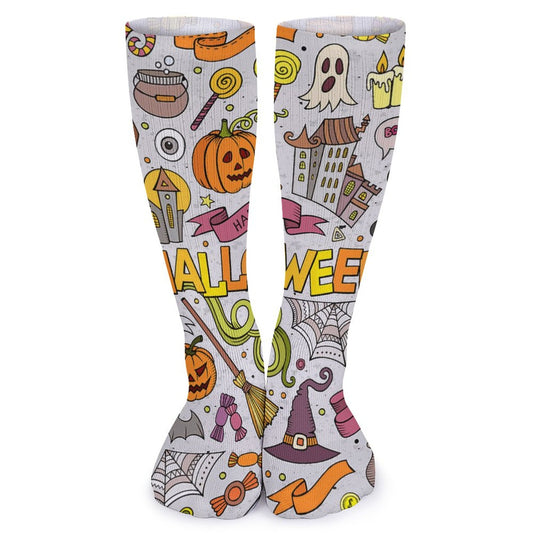 Online DIY Breathable Stockings Happy Halloween Cat Broom Pumpkin Ghost One Size