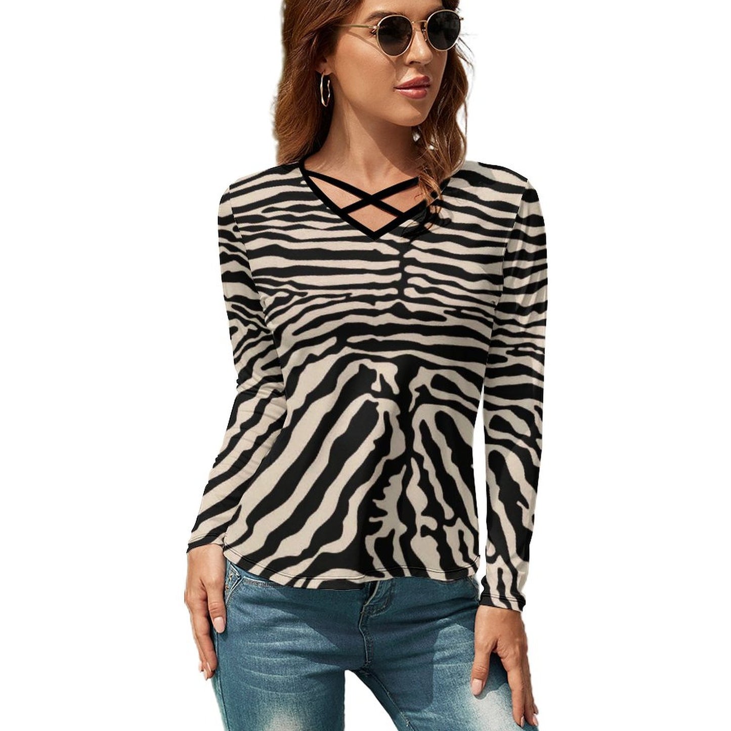 Online DIY T-shirt for Women Long-sleeved T-shirt Zebra Pattern
