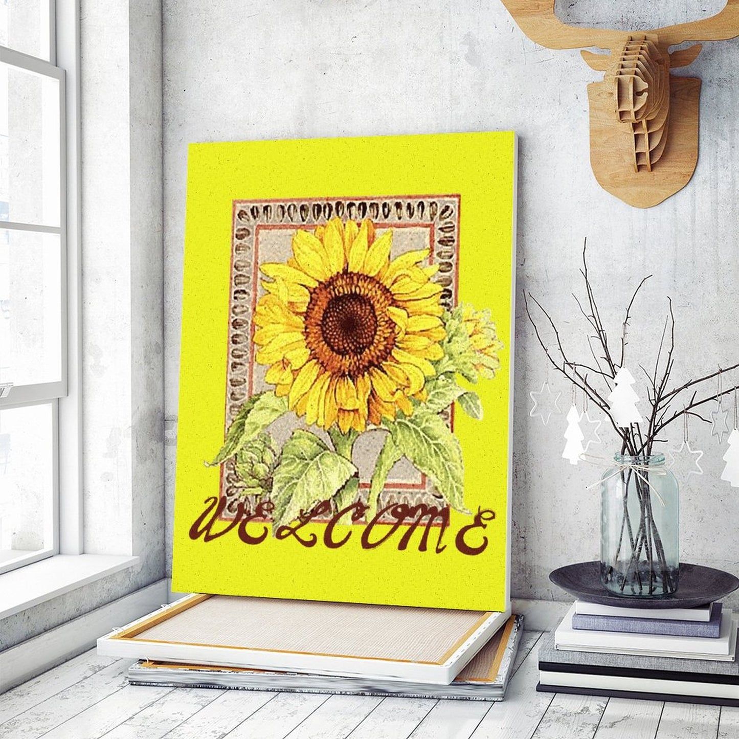 Online Customize Paint by Number Sunflower Retro 16*20inch (40*50CM) Digital Painting With Frame