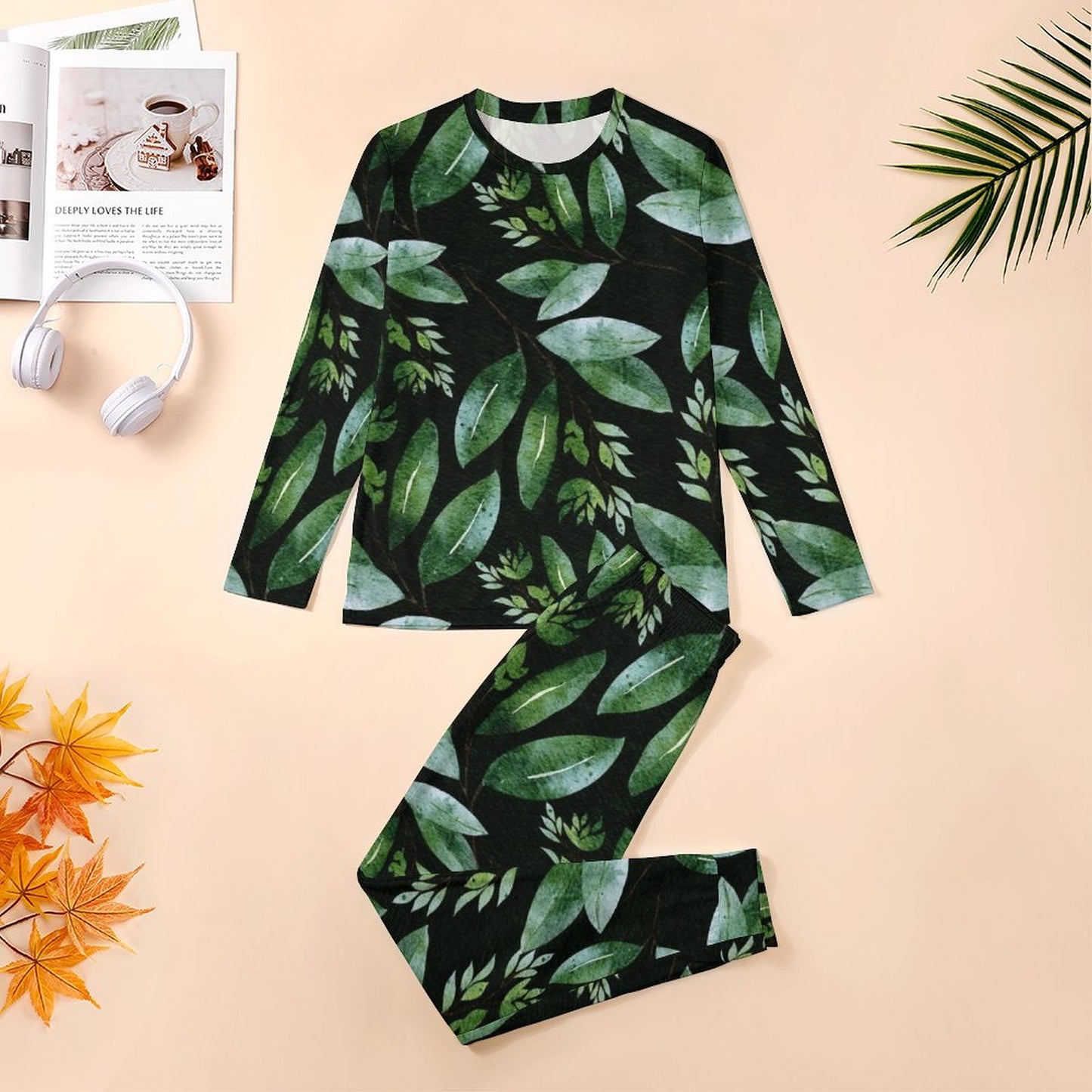 Online DIY Men's Pajama Suit Plant Pattern