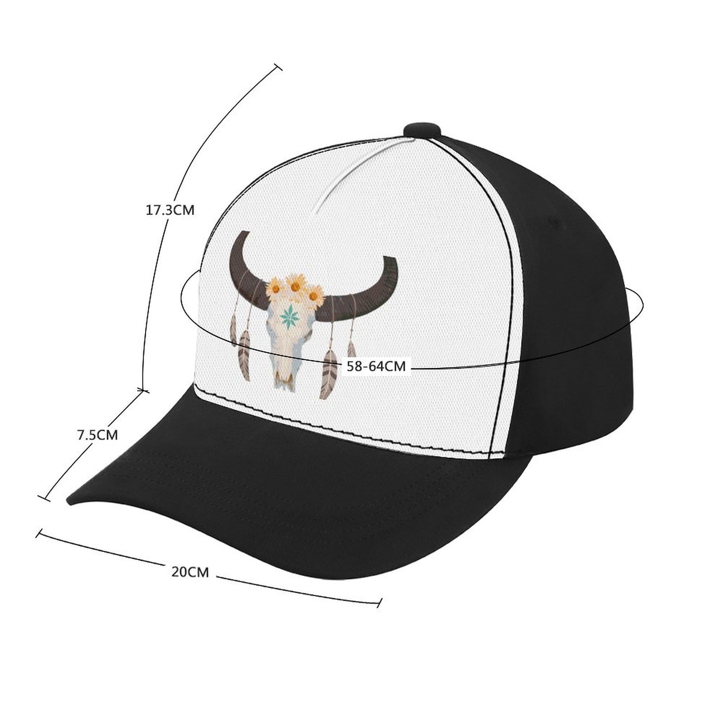 Online Custom Baseball Cap Bovine Skull Feather Hat