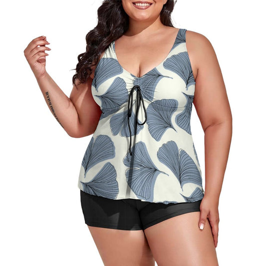 Online Customize Plus Size for Women Two-piece Swimsuit Ginkgo Leaves