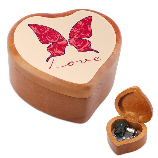 Online Customize Wooden Music Box Butterfly Kiss Roses Line Love 8.5×9×4.5cm