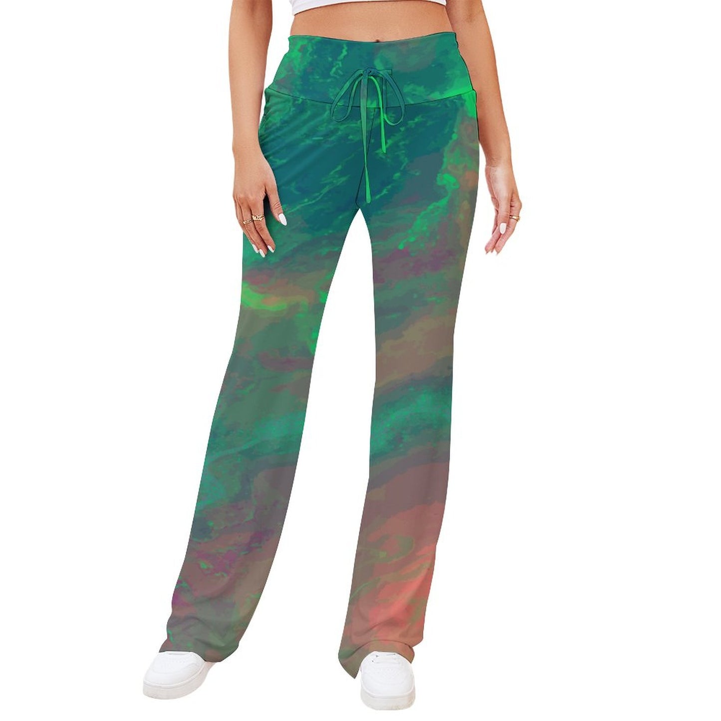 Online Customize Sportswear for Women Straight Lace Up Yoga Pants Green Fluid