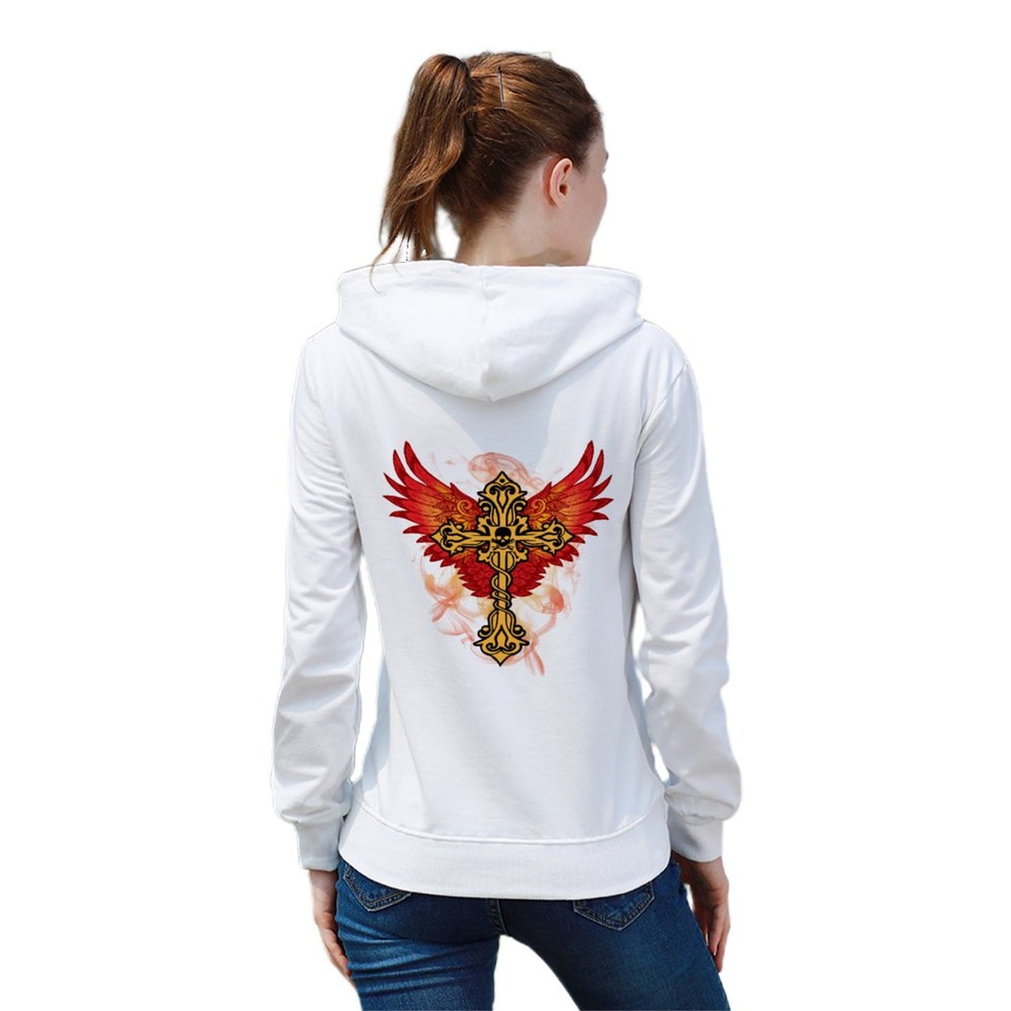 Online Custom Women's Hoodie Sweatshirt Cross Skull Phoenix Wings